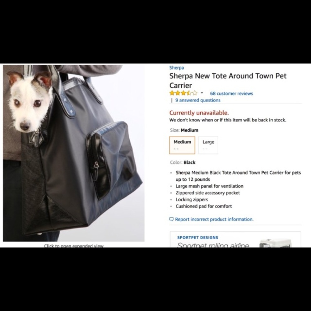 Sherpa Dog tote (for dogs up to 12 lbs)